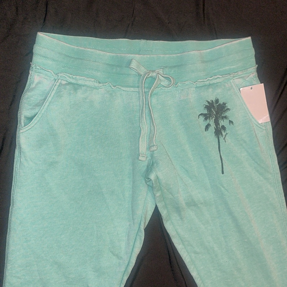 New Guess Capris Crop Sweatpants Mint Green Pants M - Picture 2 of 9